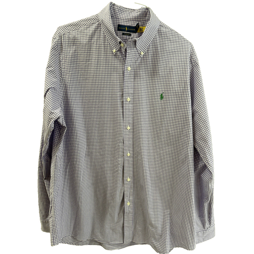 Ralph Lauren Men's XL Button Down Shirt Long Sleeve Purple Gingham Green Pony